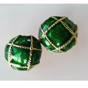 CHRISTMAS ENAMEL GOLD TONE CLIP ON EARRINGS. Approximately 1 inch.